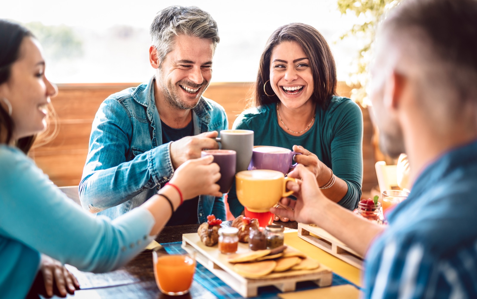 Guests enjoying coffee together at a restaurant